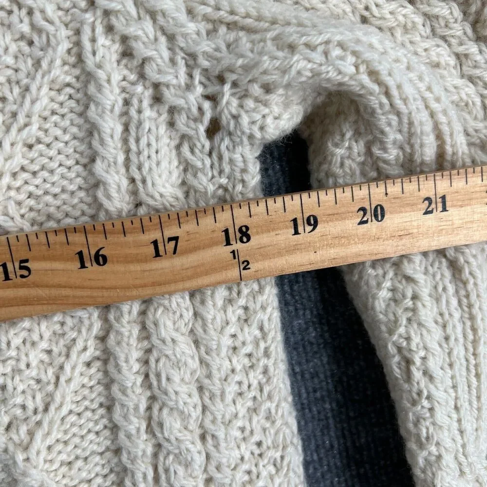Vintage Wm McNelis & Sons Wool Fisherman Sweater Cardigan Womens M Cream Chunky